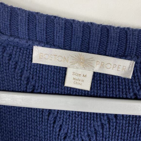 Boston Proper Size Medium Cable Knit Sequin Embellished Sweater Navy Blue - Picture 3 of 5